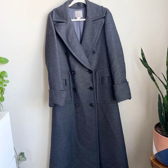TSE Gray Cashmere Blend Long Double Breasted Coat 10 - Picture 1 of 10